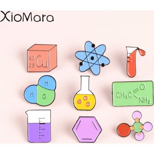 Science Lab Enamel Pins Beaker Chemical Molecular Structural Periodic Table Badge Measuring cup Custom Jewelry brooch Lapel pins
