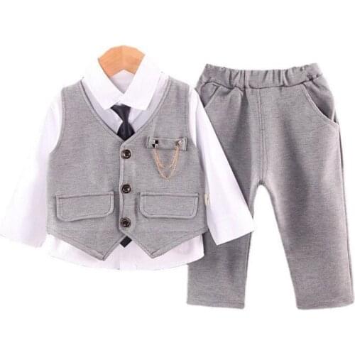 New Spring Autumn Baby Boys Clothes Suit Children Fashion Vest Shirt Pants 3Pcs/Sets Toddler Casual Costume Kids Formal Clothing