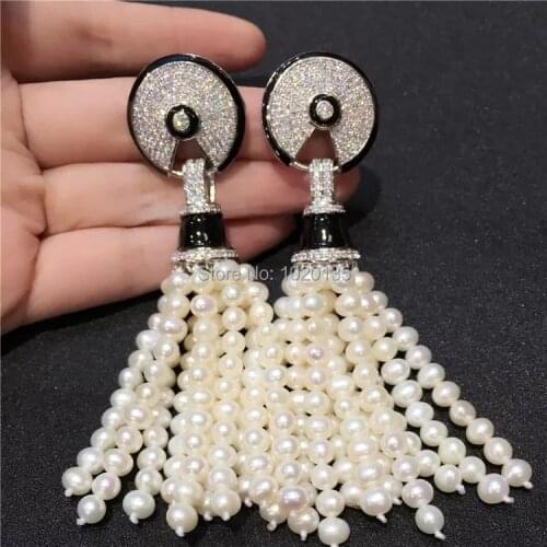 One pair white near round freshwater pearl hook 3-5mm earrings wholesale beads nature FPPJ