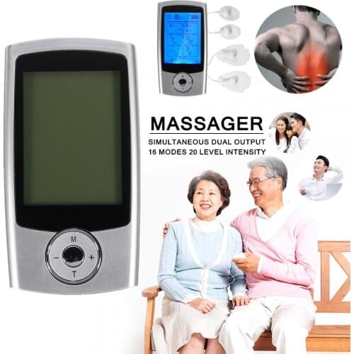 Modern 16 Therapy Modes Dual Output Portable Electric Pulse TENS EMS Body Massager Machine LCD Screen Physiotherapy Massage Tool
