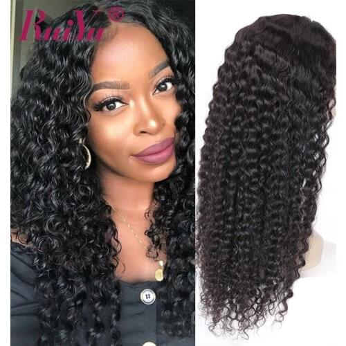 RUIYU Transparent Wig Deep Curly Lace Wig Brazilian Human Hair Wigs Remy Hair For Black Women 4X4 Closure Lace Front Wig