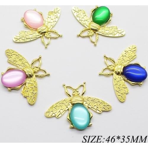 10pcs/lot 46mm*35MM Gold Bee Resin Buttons for Clothing Diy Manualidades Acrylic Flatback Metal Button for Hair Accessories
