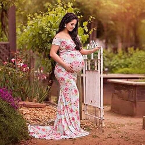Photography Props Woman Maternity Dresses for Photo Shoot Maxi Dress Floral Long Length Clothes for Pregnant Women Pregnancy