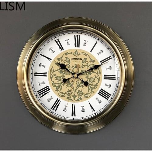 Luxury Retro Wall Clock Metal Gold Vintage Large Clocks Wall Home Decor American Bedroom Living Room Silent European Shabby Chic