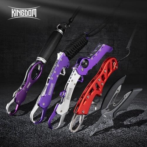 Kingdom Fishing Tools Stainless Steel Fishing Lip Gripper Adjustable Lanyard Grabber Fish Grip with Retention Rope Tackle Tools