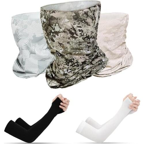 Camouflage Print Dust-proof Anti-UV Outdoor Scarf Neck Gaiter Arm Sleeves Set Hand Cover Cooling for Running Fishing Cycling Ski