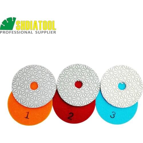 SHDIATOOL 2sets /6pcs 100mm 3- Steps Flexible Diamond Resin Bond Polishing Pads 4"Sanding Discs Wet For polishing Stone Marble