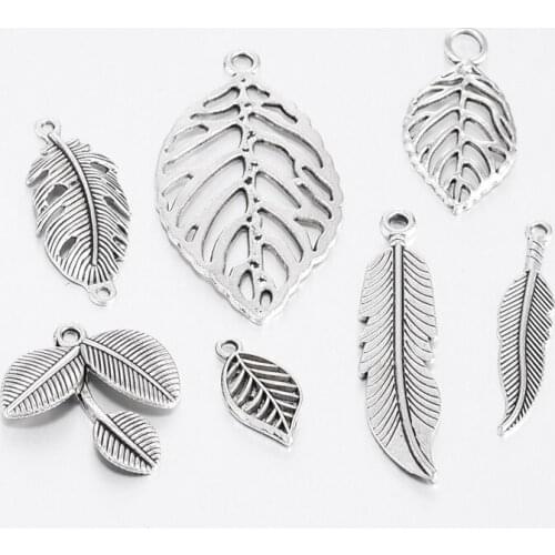 Mixed Style Tibetan Style Alloy Leaf Pendants jewelry making, Antique Bronze,19~47x10~26x2~4mm, about 50pcs/100g