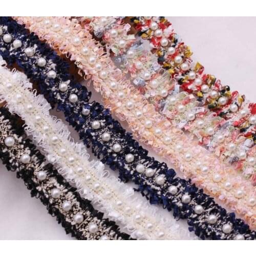Type-1 10Yard Pearl Beads Colour Knitted Lace Fabric Trim Ribbon For Apparel Sewing DIY Clothes Bridal wedding Doll Cap Hail Bow