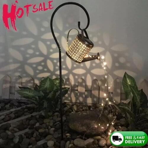 Outdoor Solar Watering Can Ornament Lamp Garden Art Light Decoration Hollow-out Iron Shower LED Lights String Garden Decorations