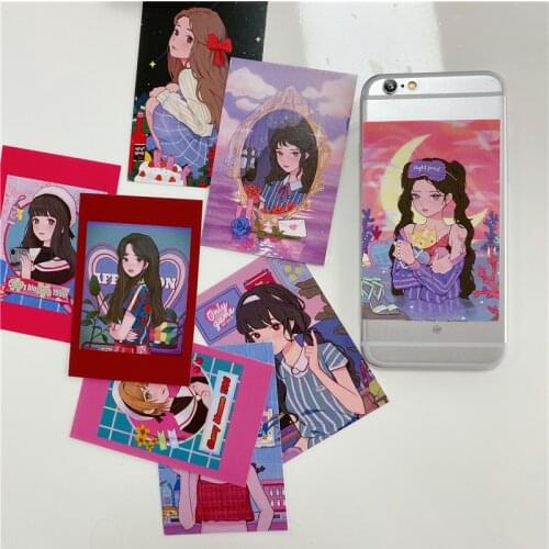 Harajuku Girl Illustration Card Postcard Retro Mobile Phone Hand Account Pendulum Props Card Living Room Wall Stickers