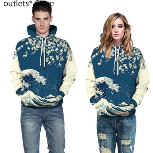 Japanese Hoodies Samurai Couple Costume Men Women Hooded Sweatshirt Tops Big Kimono Ukiyoe