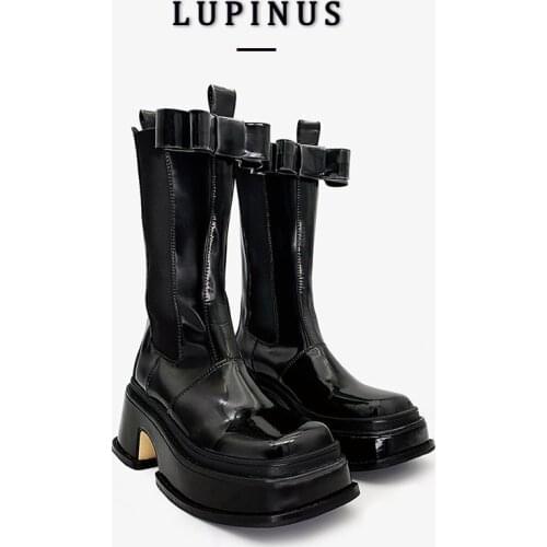 2021 Chunky Platform Bow-knot Chelsea Boots Women Brand Design Square Toe Mid Boots Women Street Style Women Shoes Ankle Boots