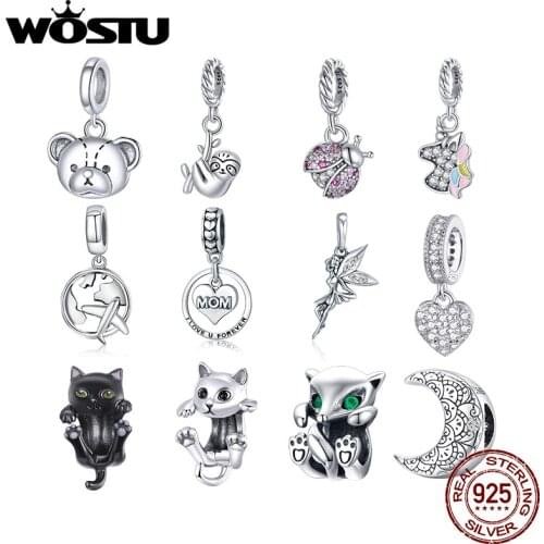 WOSTU Authentic 925 Sterling Silver Hot Sale Ladybug Charms Pendant Fit Bracelets Women Party Fashion DIY Jewelry Gift Making