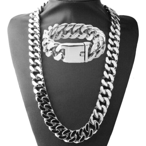 20mm Huge Heavy 316L Stainless Steel Silver Color Cuban Curb Link Chain Mens Necklace 23.6"&Bracelet 8.66" Jewelry Set New Gift