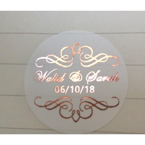 90 Rose gold personalized wedding stickers Pink gold marriage save the date invitation envelop seal favors bag white labels tags