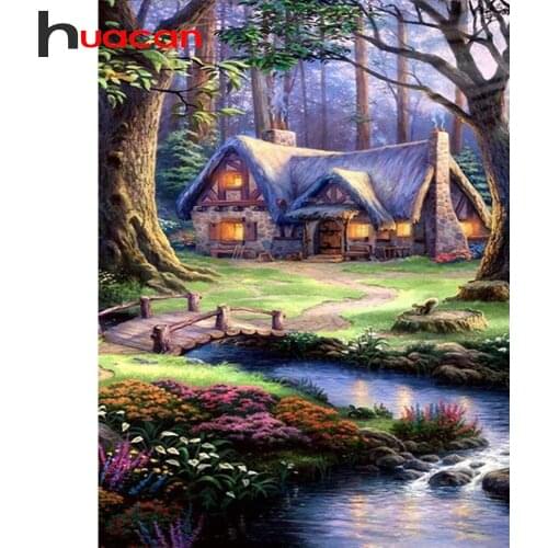 Huacan DIY 5D Diamond Painting House Full Diamond Mosaic Embroidery Rhinestones Landscape Decor Home