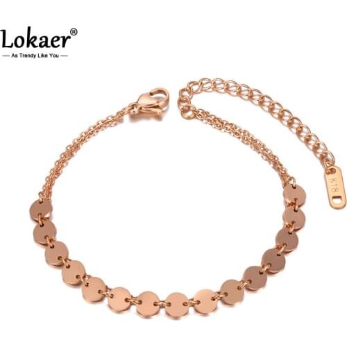 Lokaer Titanium Stainless Steel Small Disc Charm Bracelets For Women Trendy Double Layer Bohemia Beach Bracelet Jewelry B20146