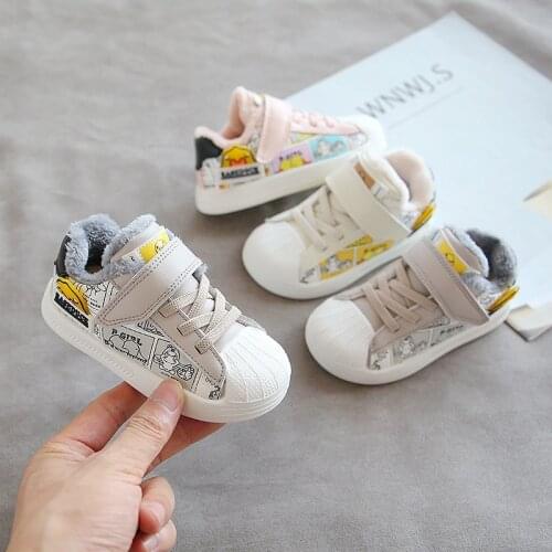 Childrens cotton shoes 2020 new cartoon children plus velvet thickened shell-toe soft bottom non-slip Velcro cotton shoes