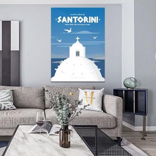 Santorini Fira Village Canvas Travel Poster Wall Art Pictures For Living Room Home Decor Framed Wallpaper Decorative Wall Pictur
