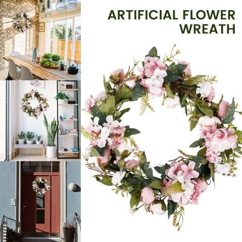Artificial Flowers Wreath Front Door Silk Flowers 38cm Simulation Camellia Hydrangea Garland Wedding Party Home Decoration
