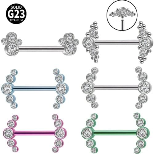 G23 Titanium Cz Nipple Barbell Ring Crystal Nipple Ring Zircon Cluster Nipple Shield Internally Threaded Piercing Jewelry