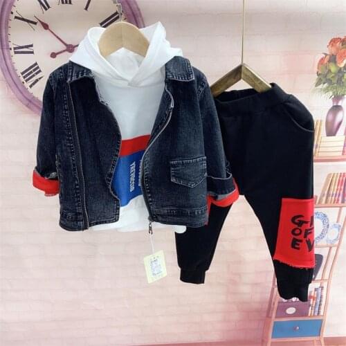Spring Autumn childrens clothing set baby boy clothes suit best quality Cowboy jacket, hoodie, pants 3PCS kids clothing sets