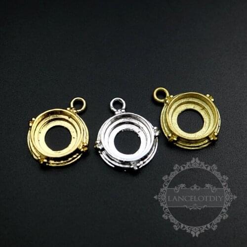 10mm round setting bezel vintage style antiqued raw brass,gold,silver DIY pendant charm tray supplies 1411181