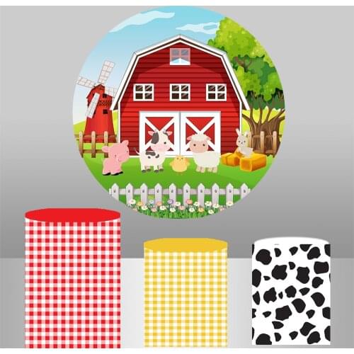 Round photography Background Backdrop cartoon farm animal children birthday party photocall table Cover poster YY688
