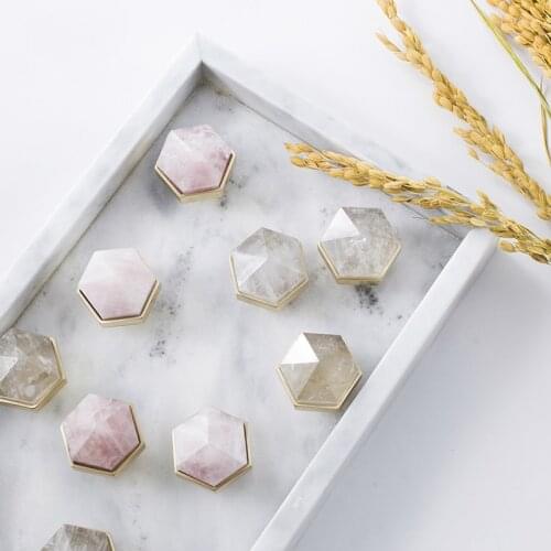 LKLOriginal Design Brass Natural Crystal Handle Nordic Light Luxury Cabinet Door Wardrobe Furniture Small Hexagonal Knob