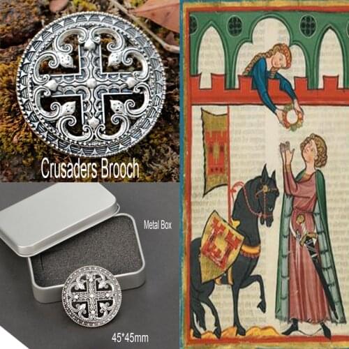 Mens Crusaders Brooch JERUSALEM CROSS Shield Boyfriend 45*45mm Male Vintage Templar Red Knight Amulet Jewelry