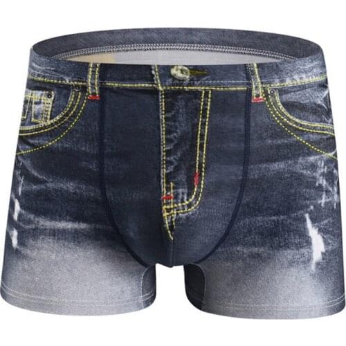 WENYUJH Men printed Denim short underpants summer male cotton sexy underwear U convex pouch underwear boxers calzoncillo