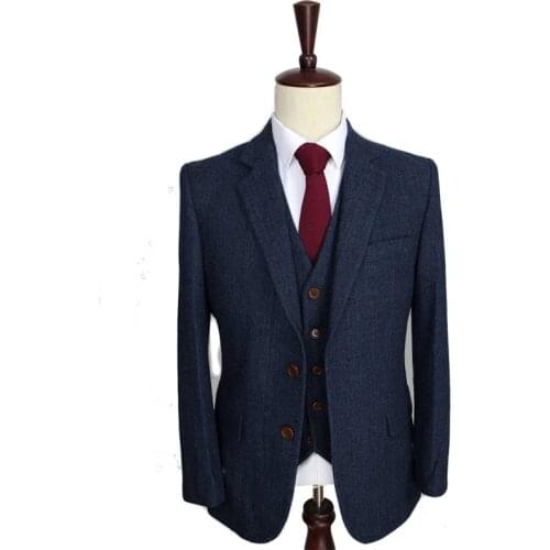 Mens Suits 3 Pieces Wool Herringbone Retro Gentleman Custom Made Tailor Suits For Men Clothing Jacket Pants Vest