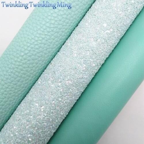 Mint Glitter Fabirc, Faux Leather Fabric, Litchi Synthetic Leather Fabric Sheets For Bow A4 21x29CM Twinkling Ming XM547