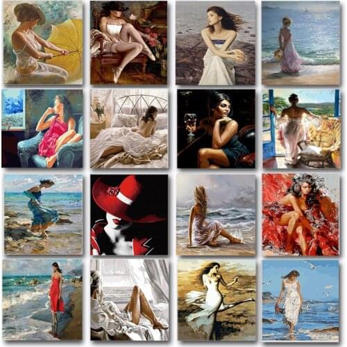 Painting By Numbers Woman set Acrylic Paint For Adults Sea Figure Canvas 50x65 DIY Frame Drawing Coloring By Numbers Decoration