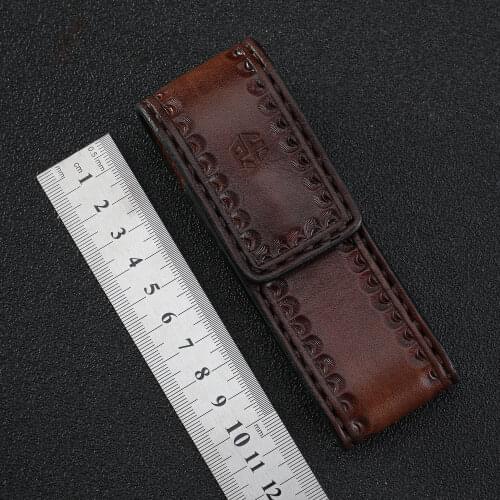 Petrified fish brown real cow leather folding knife protective cover outdoor camping hunting fishing EDC tool belt storage bag