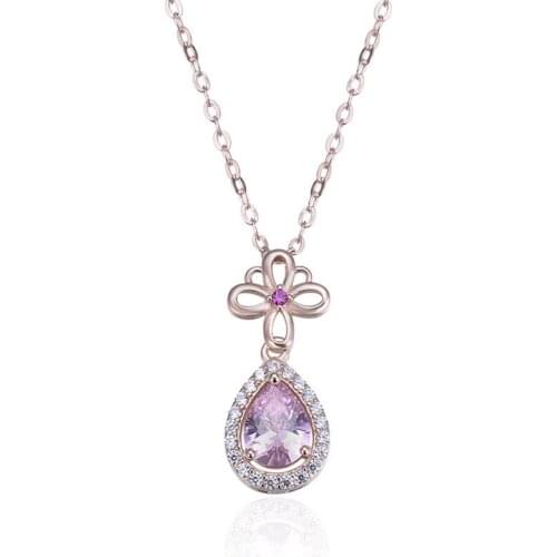 Pendant Necklace Flower Drops Pink Zircon Trendy Link Chain Fashion Jewelry Ts Style 925 Stering Silver Bijoux Gift