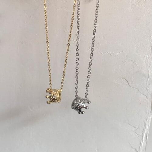 Cute Simple Zircon Small Crown Shape Pendant Necklace Trendy Crystal Charm Chain Choker Necklace Women Jewelry
