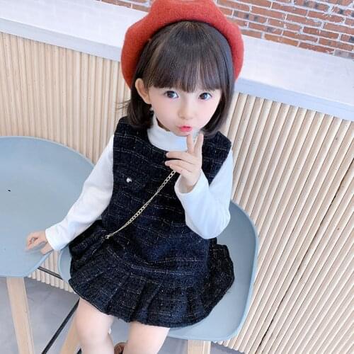 Spring and Autumn girls vest dress baby dress plaid burlap sleeveless chain bag 1 to 6 years old