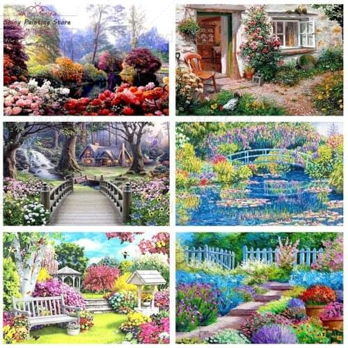 Full Diamond Painting Cross Stitch Kit Flower Garden Landscape Floral Scenery Handmade Gift 5D DIY Diamond Embroidery Wall Decor