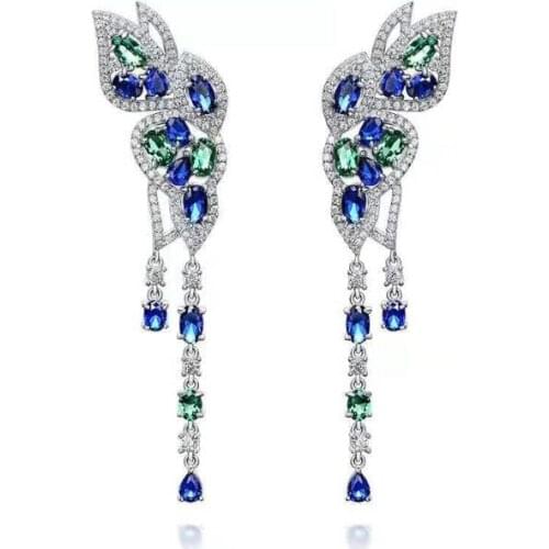 Simple And Stylish Hot Earrings With Long Tassels In The Shape Of A Tri-Colored Crystal Butterfly