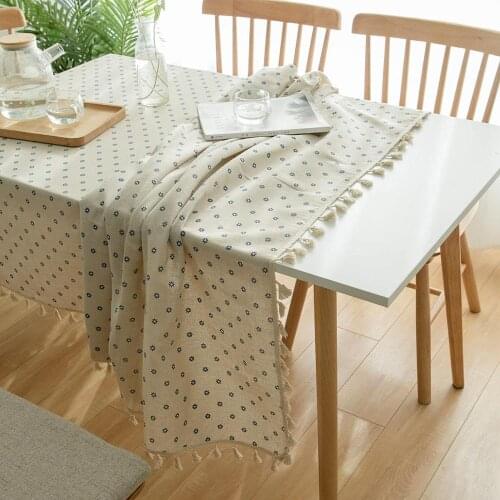 Pastoral Rectangular Linen Cotton Cloth Tablecloth Fabric Daisy Flower Printed Home Kitchen Dining Room Table Cloths Ornament