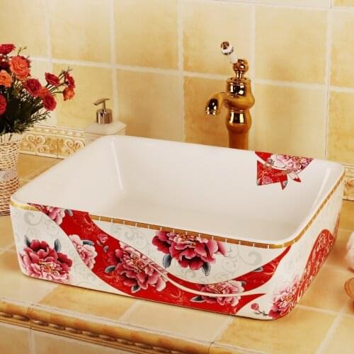Rectangular shape Europe style china washbasin sink Jingdezhen Art Counter Top ceramic bathroom sink bathroom in sinks