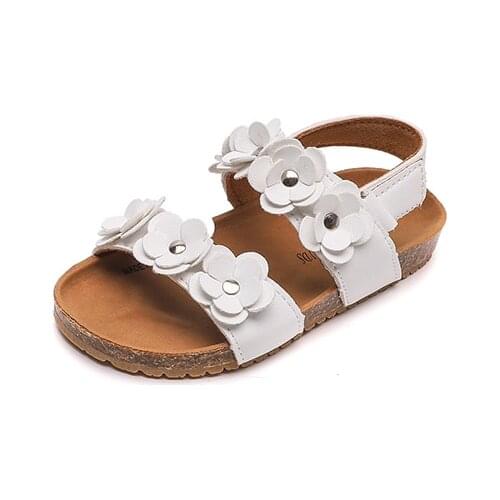 Comfy Kids New 2021 Summer Girls Flower PU Leather Flat Beach Sandal Fashion Casual Floral Baby Toddler Shoes
