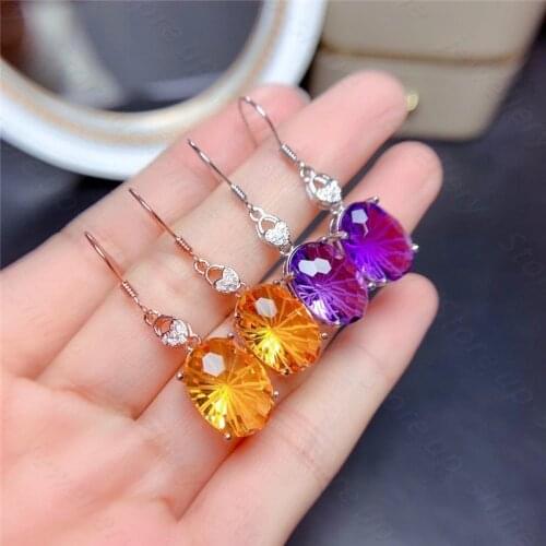 New style citrine & amethyst earrings, 925 silver womens earrings, luxurious atmosphere, must-have jewelry for parties