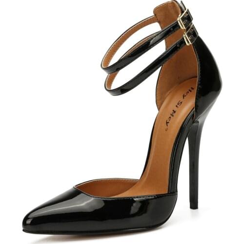 Woman Pumps Fashion High Heels Shoes Black Red Sandals Women Sexy Ankle Straps Pointed Party Wedding Office Shoes Plus