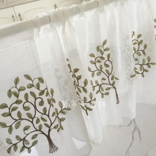 Tulle Curtain Fashion Coffee Yarn Green Tree Embroidery Pure White Curtain for Bar Kitchen Cabinet Door Childrens Room