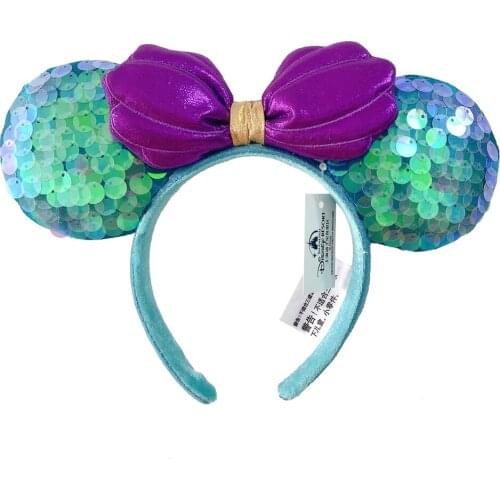 Minnie Ears Headband Mermaid Princess Big Sequin Bows EARS COSTUME Cosplay Plush Adult/Kids Headband Gift