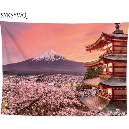 Japan Cherry blossoms tapestry pink wall hanging Mount Fuji wall carpet temple printing wall cloth