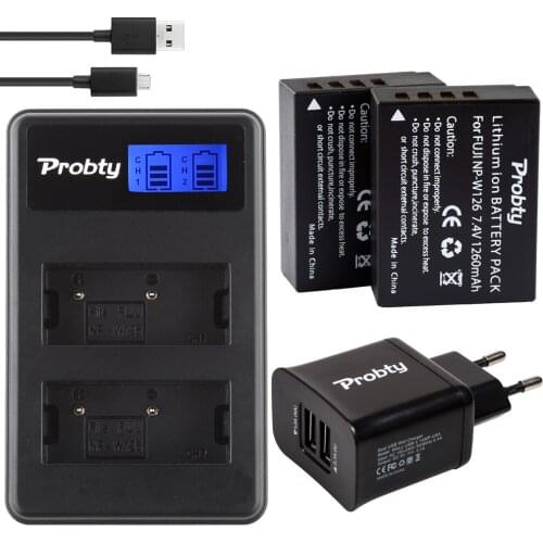 PROBTY 2PCS NP-W126 NP W126 Battery + LCD Charger +2-Port USB Plug For Fujifilm X-M1 X-M2 E1 E2 A1 X-T1 XT1 HS33 HS30 HS50 EXR